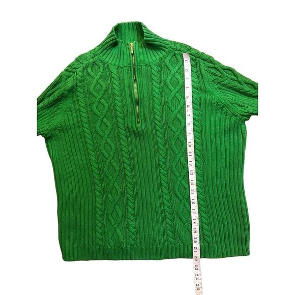Chaps vintage green cable knit 3/4 gold zip mock turtleneck sweater size M - Picture 1 of 12